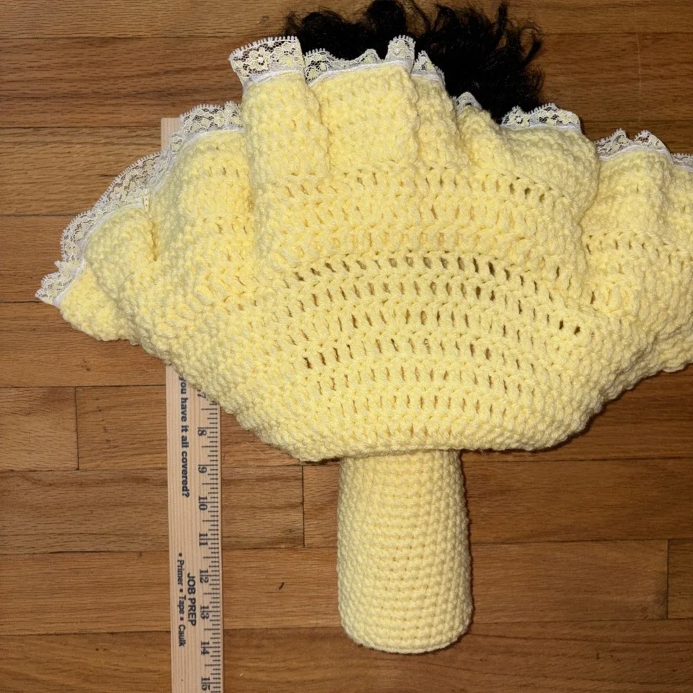 Vintage Crochet Doll Handmade Yellow Dress